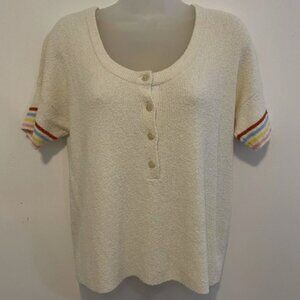 Madewell Women's Sweater Cream Scoop Neck Pullover Short Sleeve Striped Small